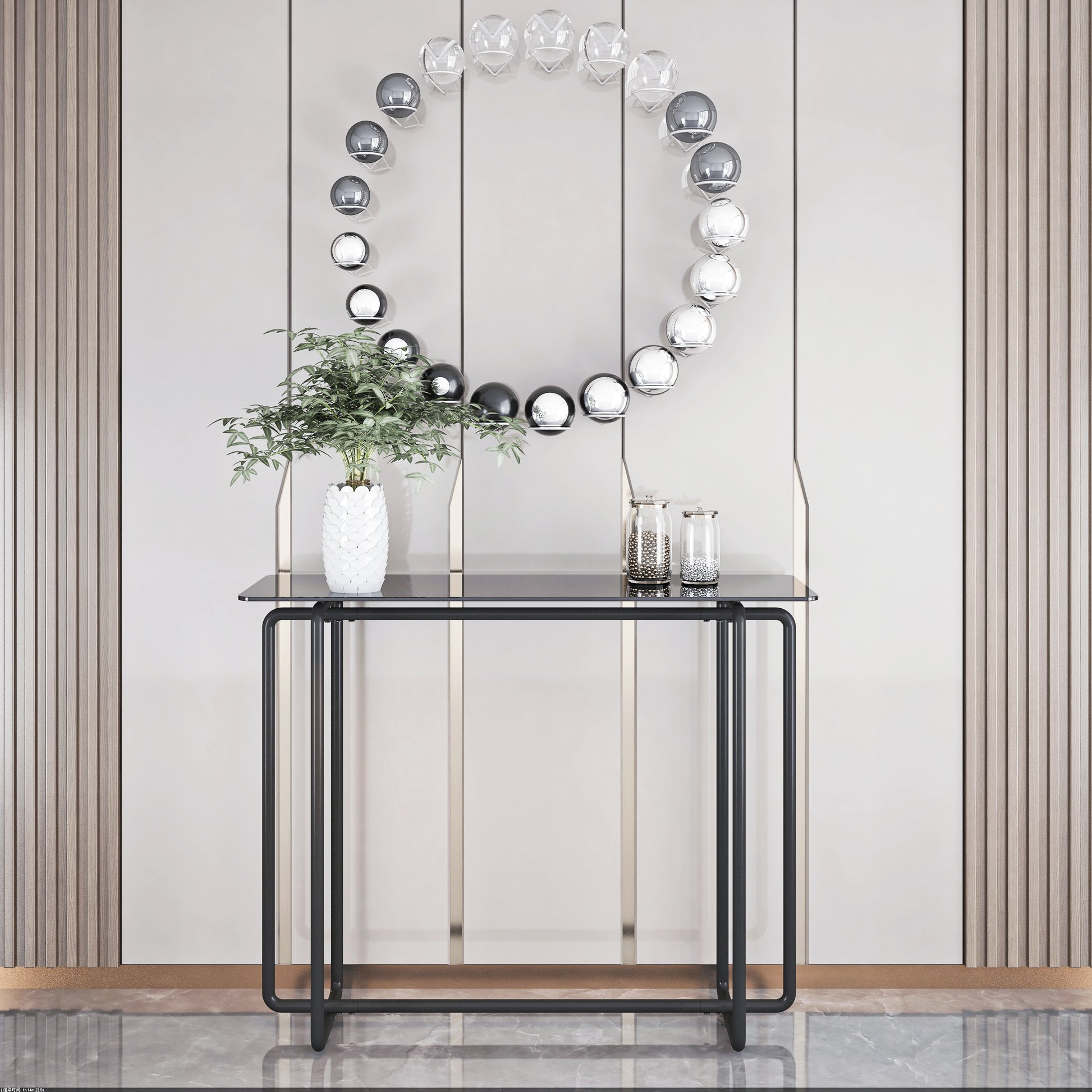 Console Table Single Layer Tempered Glass Rectangular Porch Table Black Leg Double Tempered Glass Tea Table,Black Black Tempered Glass