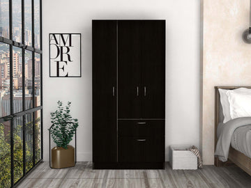 Primavera Armoire, Double Door Cabinets, One Drawer, Metal Rod, Five Shelves Black White Multicolor Particle Board Particle Board