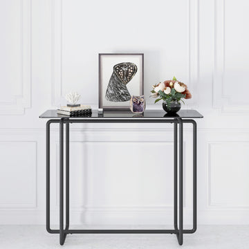 Console Table Single Layer Tempered Glass Rectangular Porch Table Black Leg Double Tempered Glass Tea Table,Black Black Tempered Glass