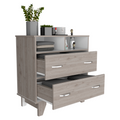 Portanova Two Drawer Dresser, Two Open Shelves, Superior Top, Four Legs Light Gray White Gray Drawer 2 Drawers Bedroom Shelf Modern Particle Board Particle Board