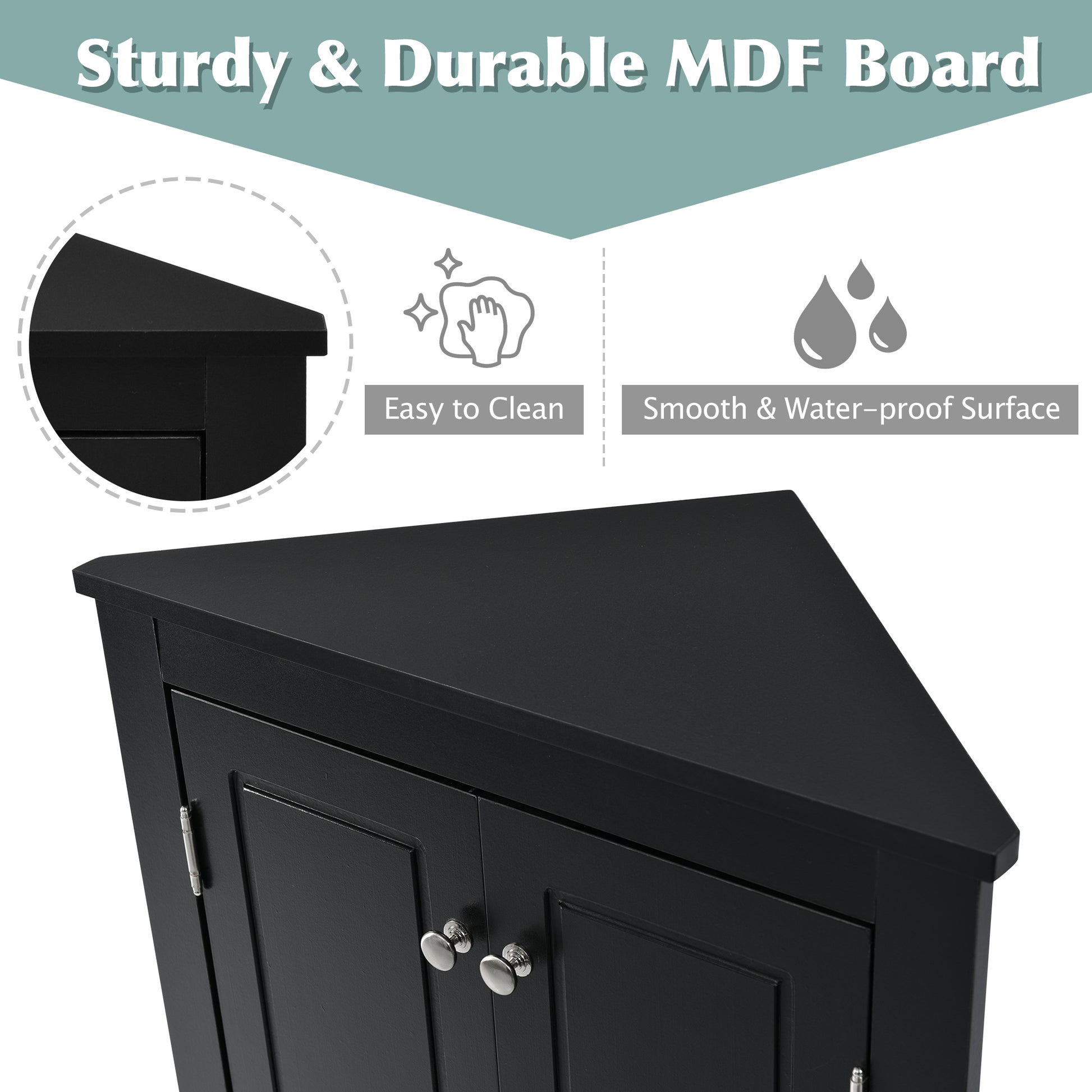 Black Triangle Bathroom Storage Cabinet With Adjustable Shelves, Freestanding Floor Cabinet For Home Kitchen Black Mdf