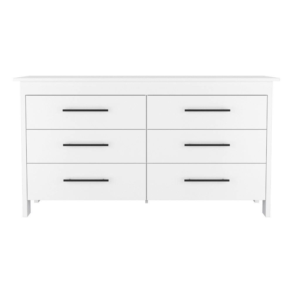 Hms 6 Drawer Double Dresser, Four Legs, Superior Top White White 5 Drawers & Above Modern 6 White Particle Board Particle Board