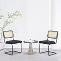Set Of 2, Teddy Velvet Dining Chair With High Density Sponge, Rattan Chair For Dining Room, Living Room, Bedroom, Black Black Velvet