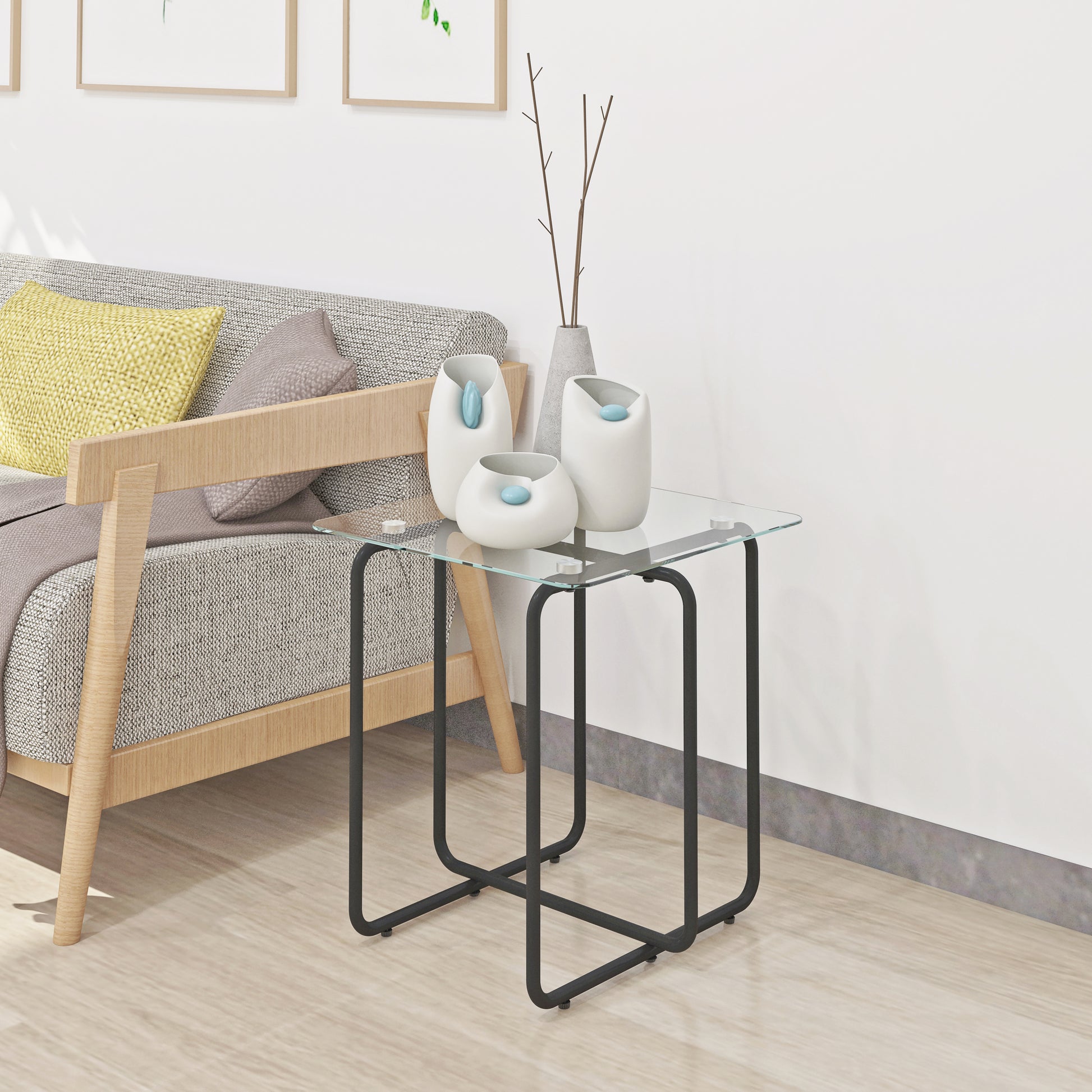Modern Tempered Glass Coffee Table End Table Side Table For Living Room,Bedroom, Transparent Transparent Tempered Glass