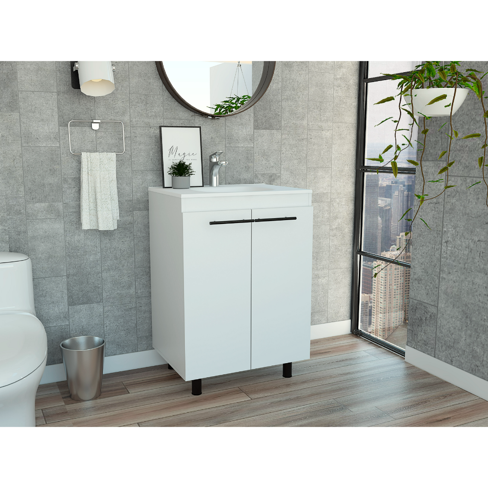 Khari 24" Bathroom Vanity, Floor Cabinet, Double Door, Two Shelves White White Bathroom Modern Particle Board Particle Board