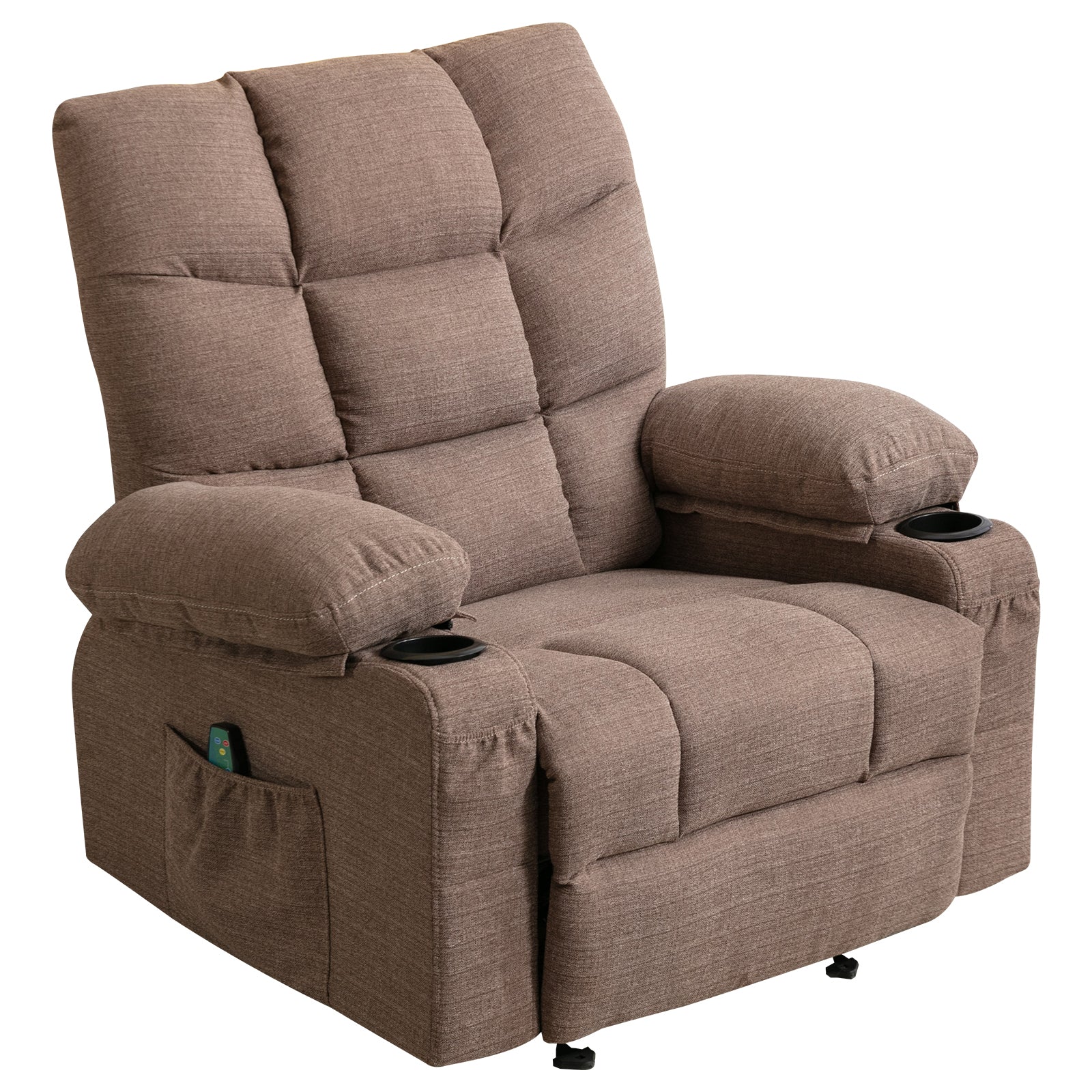 Vanbow.Recliner Chair Massage Heating Sofa With Usb And Side Pocket 2 Cup Holders Brown Brown Foam Fabric