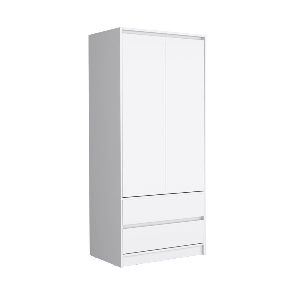 Austin 2 Drawers Armoire, Double Door, Hanging Rod White White Bedroom Modern Particle Board Particle Board