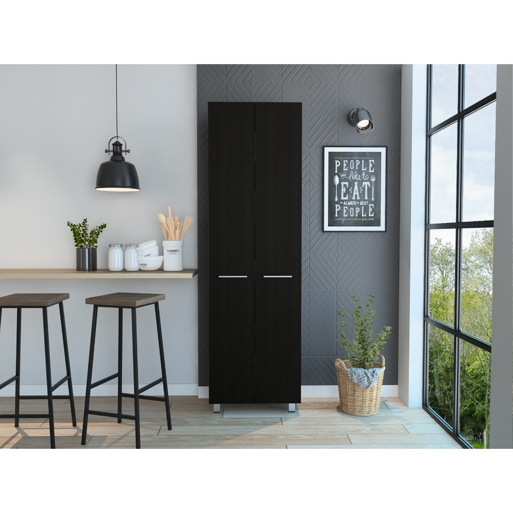 Baleare Pantry Cabinet, Five Interior Shelves, Four Legs Black Black Bedroom Modern Particle Board Particle Board