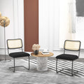 Set Of 2, Teddy Velvet Dining Chair With High Density Sponge, Rattan Chair For Dining Room, Living Room, Bedroom, Black Black Velvet