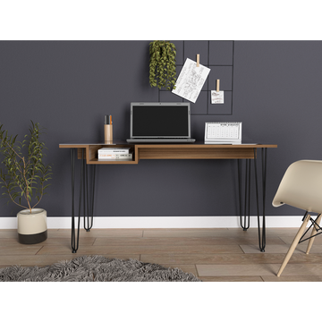 Baxter 140 Desk, One Shelf, Four Legs Mahogany Brown Computer Desk Office Modern Freestanding Rectangular Desk Rectangular Particle Board Particle Board