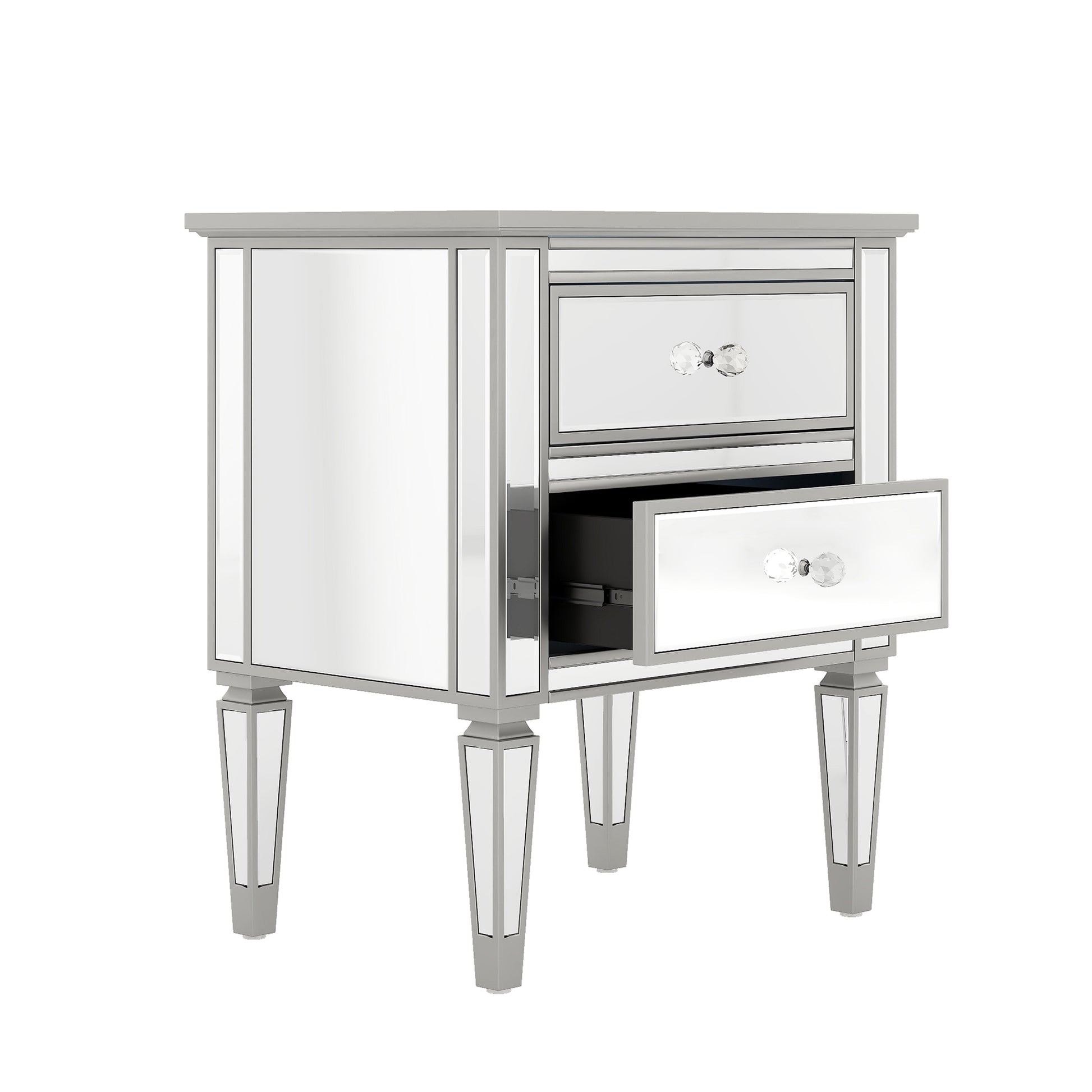 Elegant Mirrored Side Table With 2 Drawers, Modern Silver Finished For Living Room, Hallway, Entryway Old Sku:Wf302312Aan Silver Glass