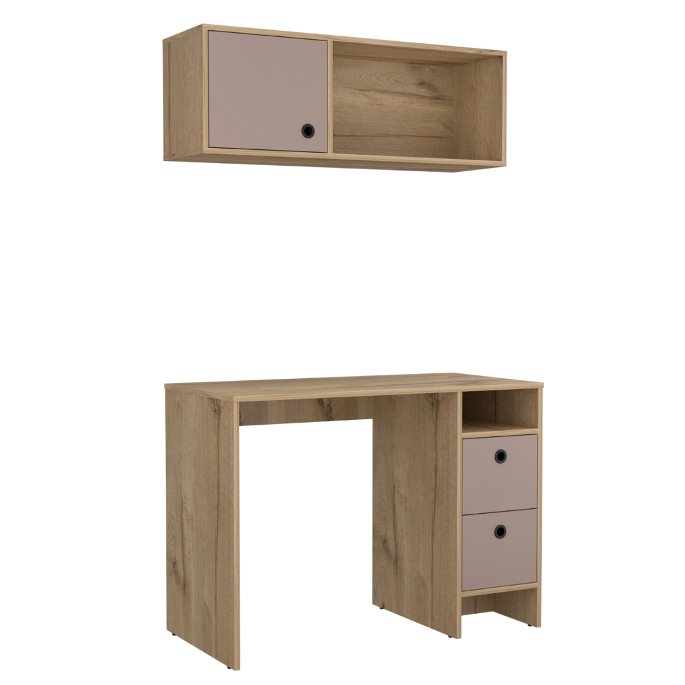 Khali Office Set, Two Shelves, Two Drawers, Wall Cabinet, Single Door Cabinet, Light Oak Taupe Wall Mounted 1 2 Drawers Natural Multicolor Office Shelves Included Modern Particle Board Particle Board