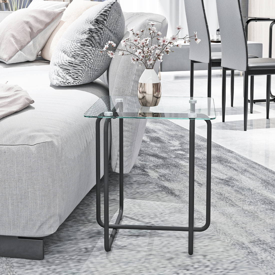 Modern Tempered Glass Coffee Table End Table Side Table For Living Room,Bedroom, Transparent Transparent Tempered Glass