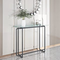 Console Table Single Layer Tempered Glass Rectangular Porch Table Black Leg Double Tempered Glass Tea Table,Transparent Transparent Tempered Glass