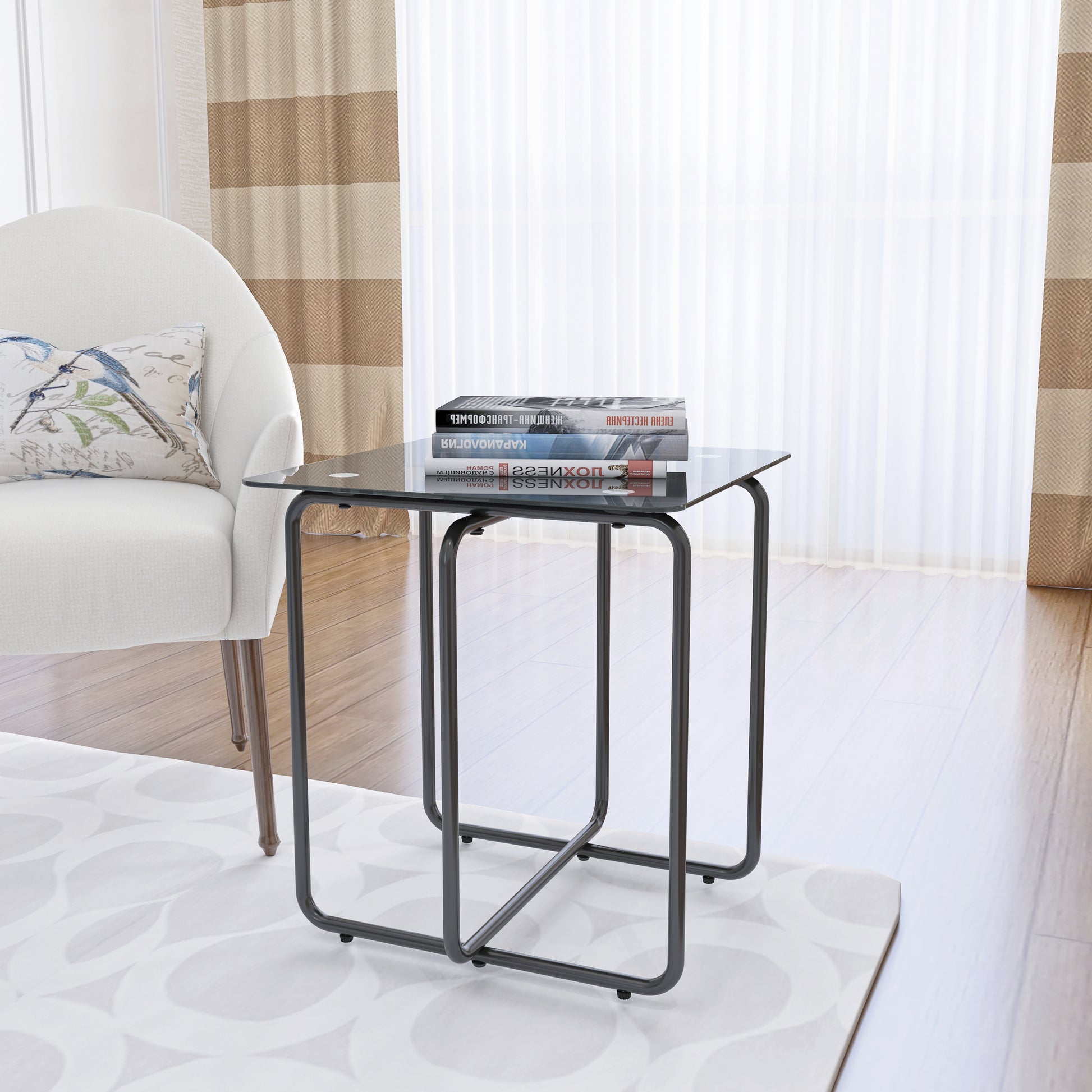 Modern Tempered Glass Coffee Table End Table Side Table For Living Room,Bedroom, Black Black Glass