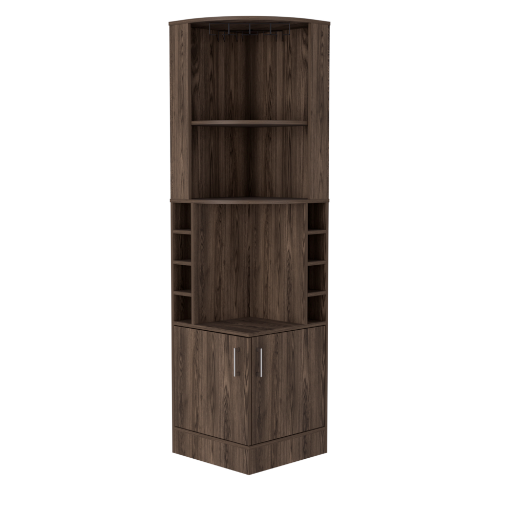 Syrah Corner Bar Cabinet, Two External Shelves Dark Walnut Brown Particle Board Particle Board