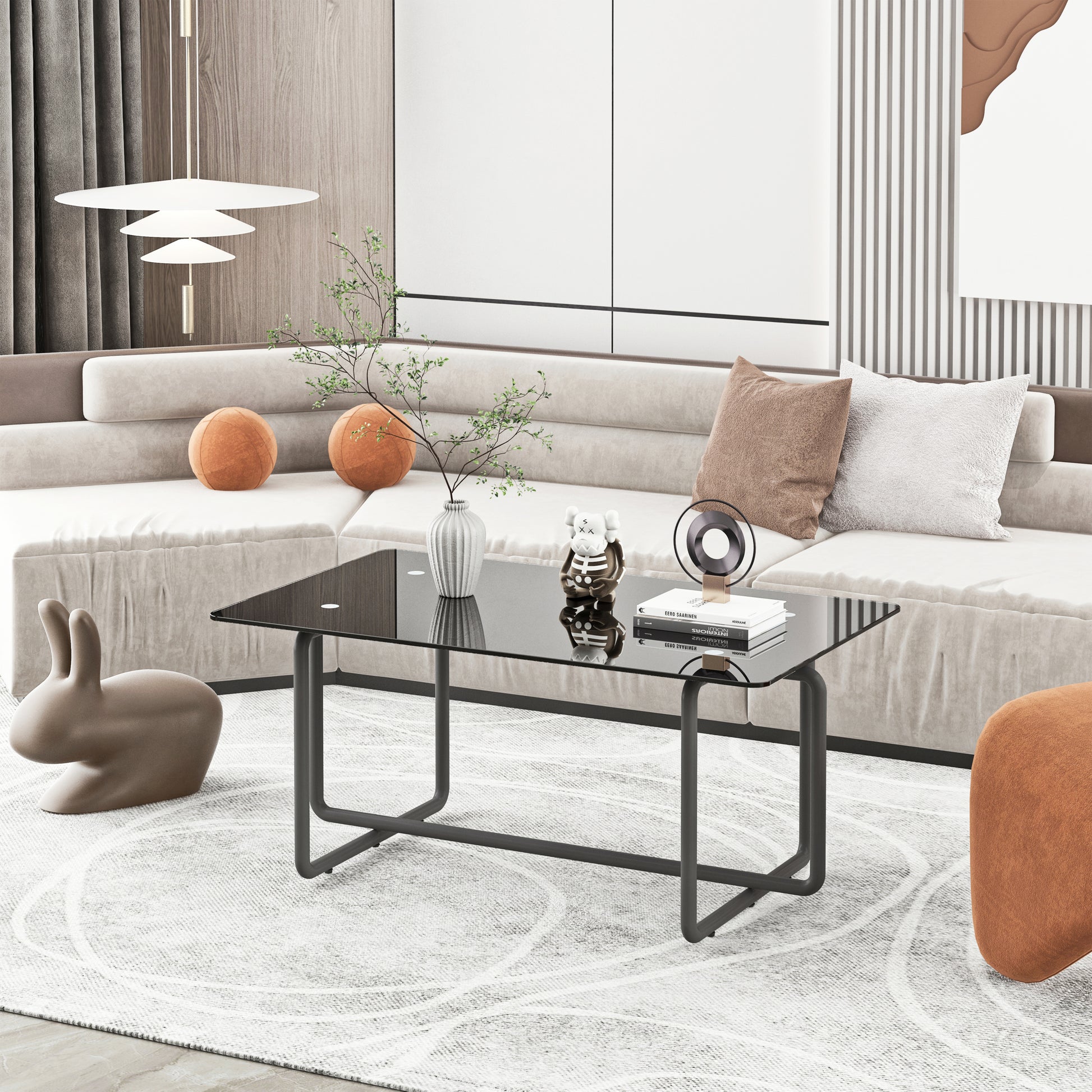 Modern Tempered Glass Tea Table Coffee Table, Table For Living Room,Black Black Tempered Glass