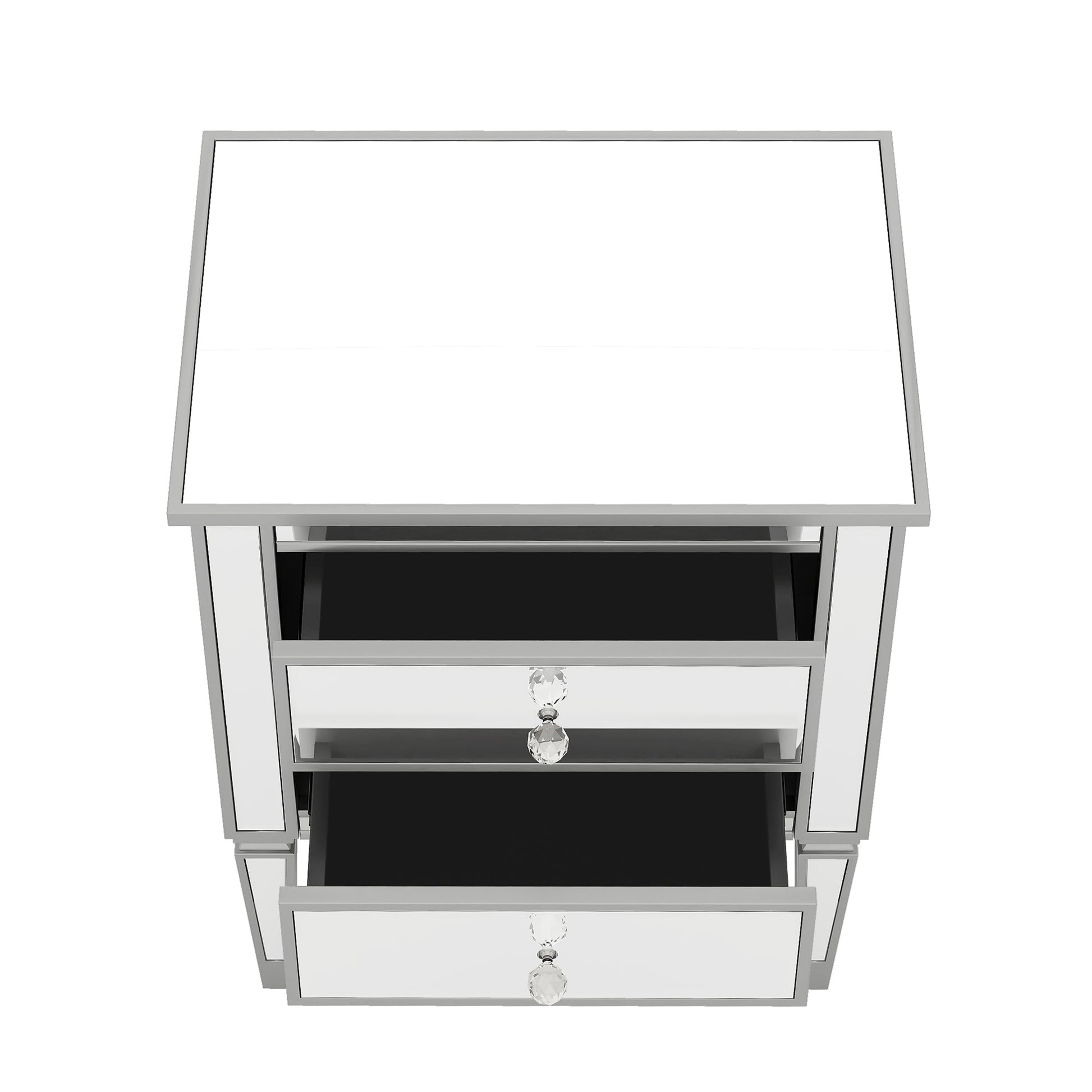 Elegant Mirrored Side Table With 2 Drawers, Modern Silver Finished For Living Room, Hallway, Entryway Old Sku:Wf302312Aan Silver Glass