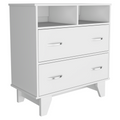 Portanova Two Drawer Dresser, Two Open Shelves, Superior Top, Four Legs White White Drawer 2 Drawers Bedroom Shelf Modern Particle Board Particle Board