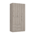 Austral 3 Door Armoire With Drawers, Shelves, And Hanging Rod Light Gray Gray Bedroom Modern Particle Board Particle Board