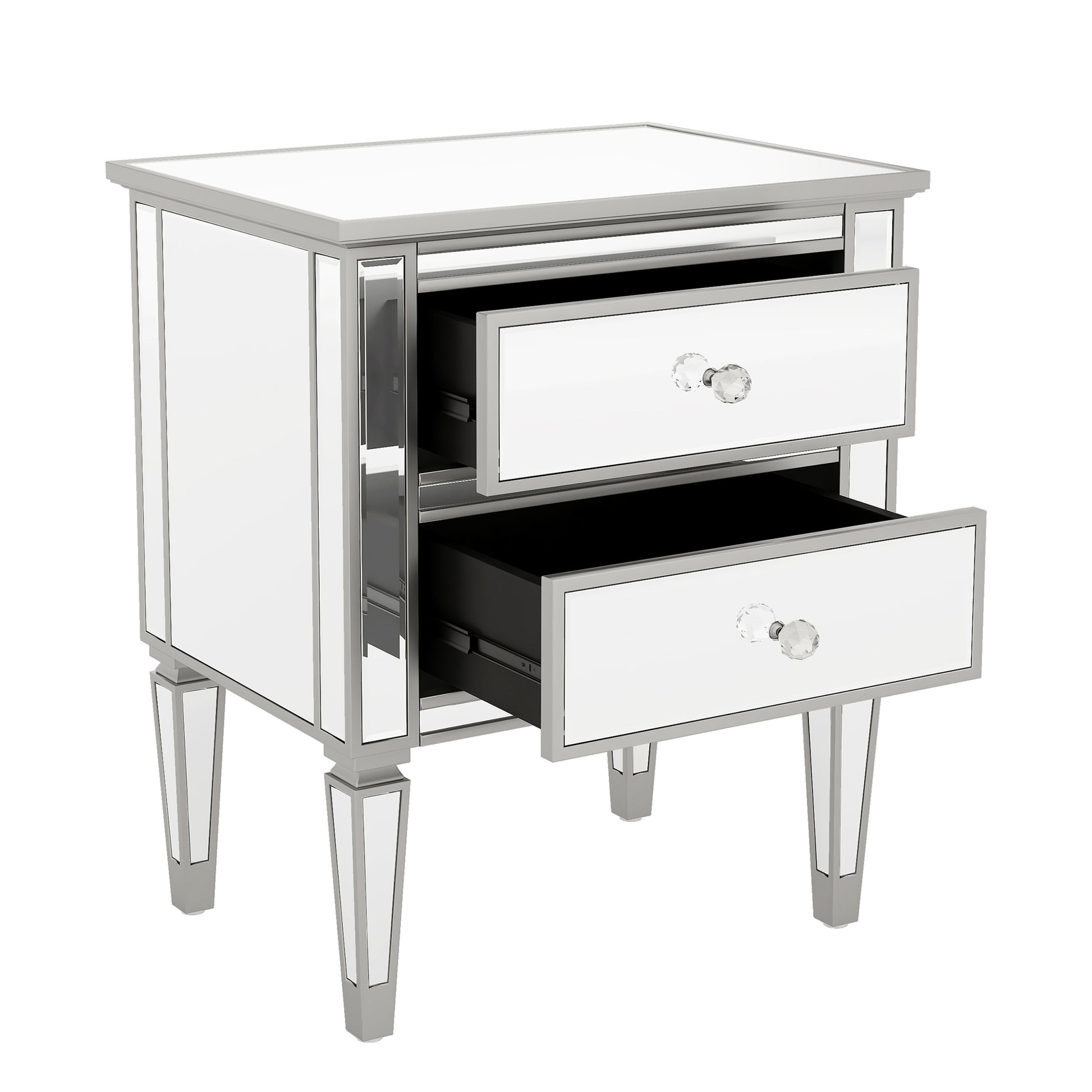 Elegant Mirrored Side Table With 2 Drawers, Modern Silver Finished For Living Room, Hallway, Entryway Old Sku:Wf302312Aan Silver Glass