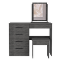 Kaia Makeup Vanity, Four Drawers, One Mirror, Stool Smokey Oak Gray 4 Drawers Bedroom Shelf Modern Particle Board Particle Board