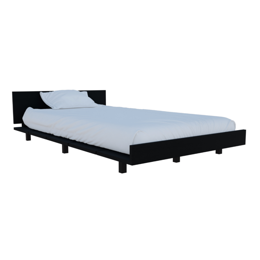 Kaia Twin Bed Base, Headboard Black Twin Black Composite Bedroom Modern Bed Frame Particle Board Particle Board