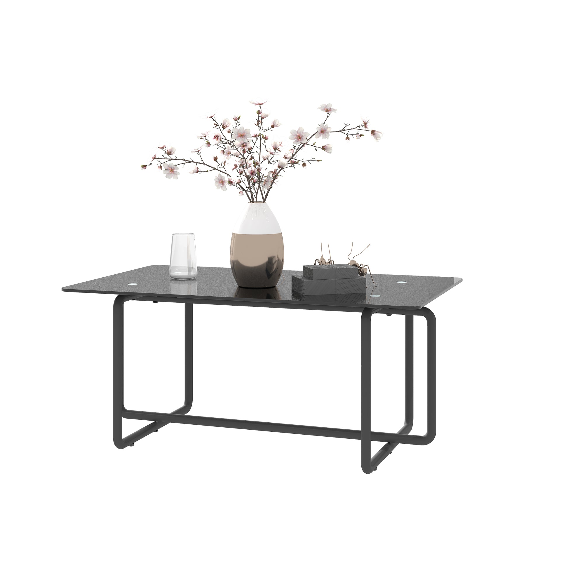 Modern Tempered Glass Tea Table Coffee Table, Table For Living Room,Black Black Tempered Glass