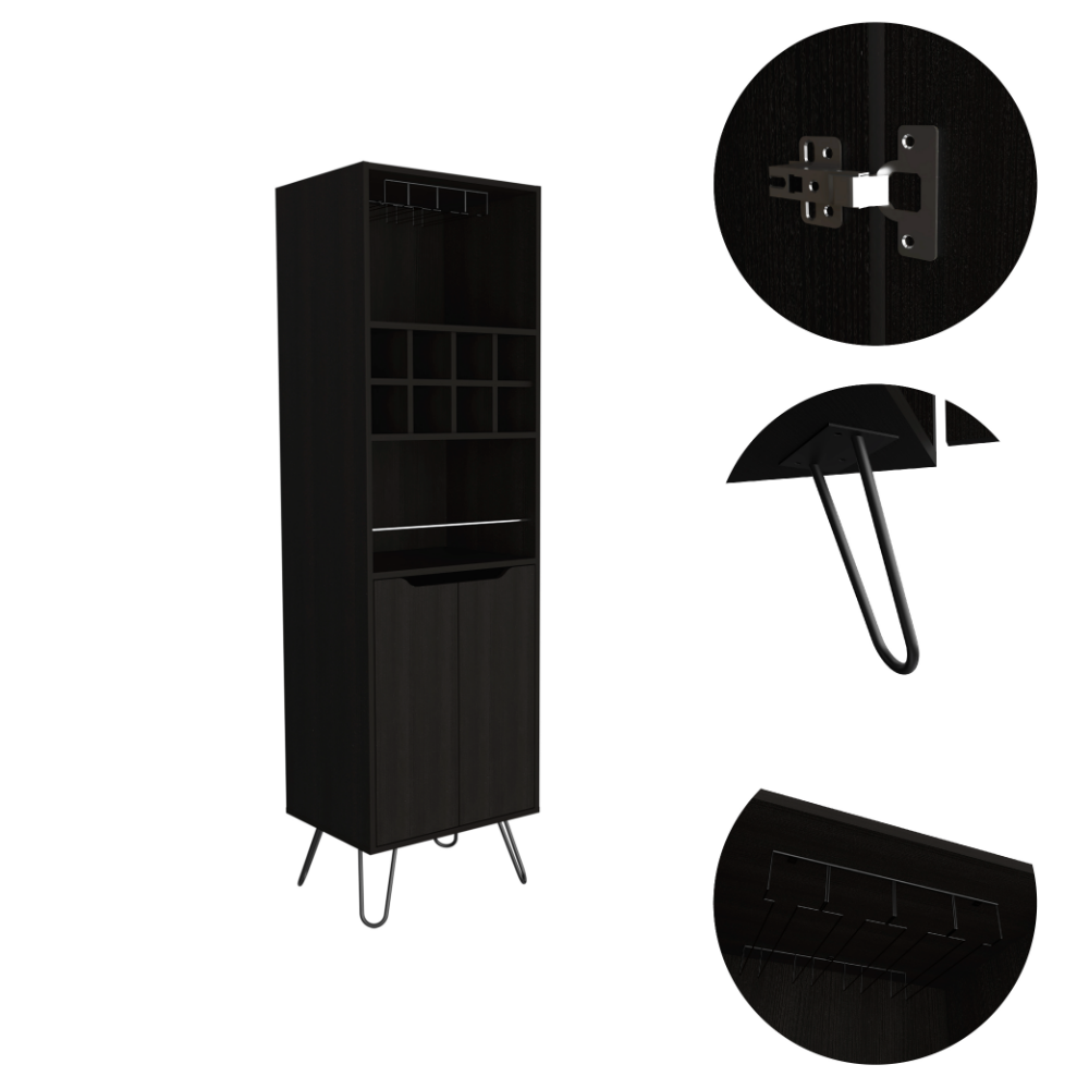 Manhattan Talll Bar Cabinet, Eight Built In Wine Rack, Two Cabinets With Single Door Black Black Particle Board Particle Board