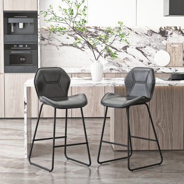 Set Of 2, Leather Bar Chair With High Density Sponge, Pu Chair Counter Height Pub Kitchen Stools For Dining Room,Homes,Bars, Kitchens,Gray Gray Pu