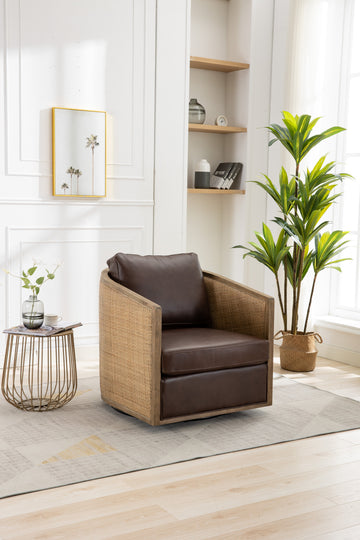 Coolmore Swivel Barrel Chair, Comfy Round Accent Sofa Chair For Living Room, 360 Degree Swivel Barrel Club Chair, Leisure Arm Chair For Nursery, Hotel, Bedroom, Office, Lounge Brown Boucle Brown Foam Leather