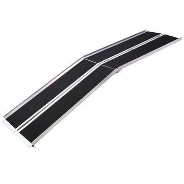 Wheel Chair Ramp 8Ft ,Aluminium Threhold Ramp,Portable And Foldable, 600 Pound Capacity, Non Skid Surface, Two Separate Pieces, For Home, Steps, Stairs, Doorways Silver Aluminium