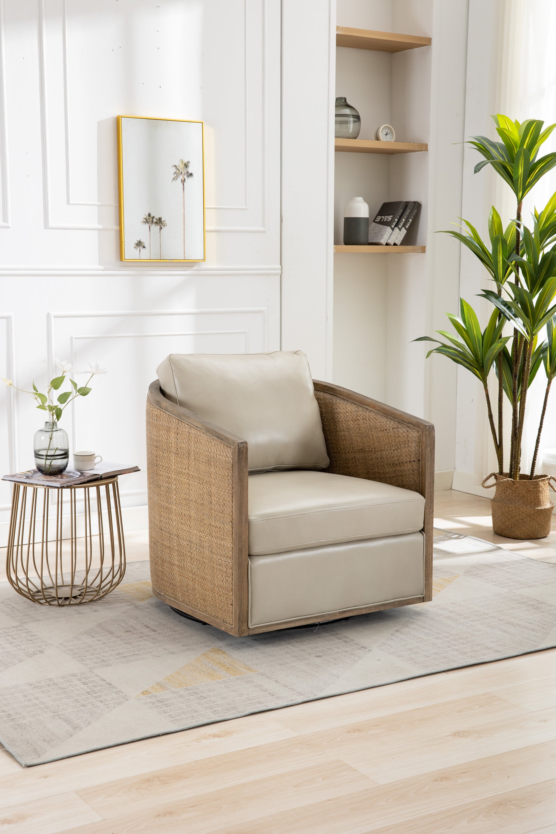 Coolmore Swivel Barrel Chair, Comfy Round Accent Sofa Chair For Living Room, 360 Degree Swivel Barrel Club Chair, Leisure Arm Chair For Nursery, Hotel, Bedroom, Office, Lounge Oyster Grey Leather