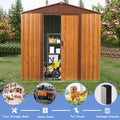 6 Ft. W X 6 Ft. D Metal Storage Shed Appealing Horizontal Siding In Woodgrain With Coffee Trim To Complement Yellow Brown Metal