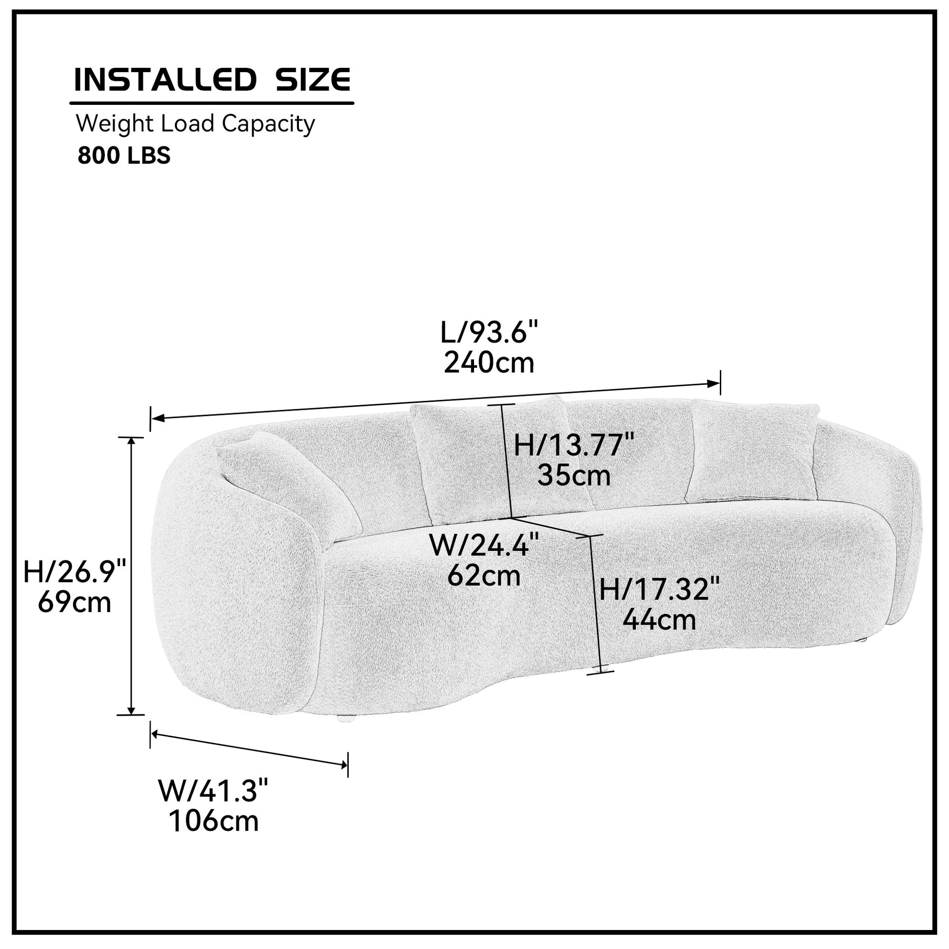 Modern Curved Sofa, Boucle Fabric Couch For Bedroom, Office, Apartment Blue Blue Boucle