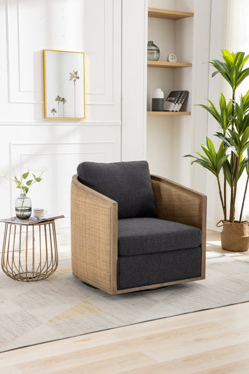 Coolmore Swivel Barrel Chair, Comfy Round Accent Sofa Chair For Living Room, 360 Degree Swivel Barrel Club Chair, Leisure Arm Chair For Nursery, Hotel, Bedroom, Office, Lounge Carbon Black Boucle Carbon Black Foam Boucle