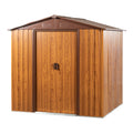 6 Ft. W X 6 Ft. D Metal Storage Shed Appealing Horizontal Siding In Woodgrain With Coffee Trim To Complement Yellow Brown Metal