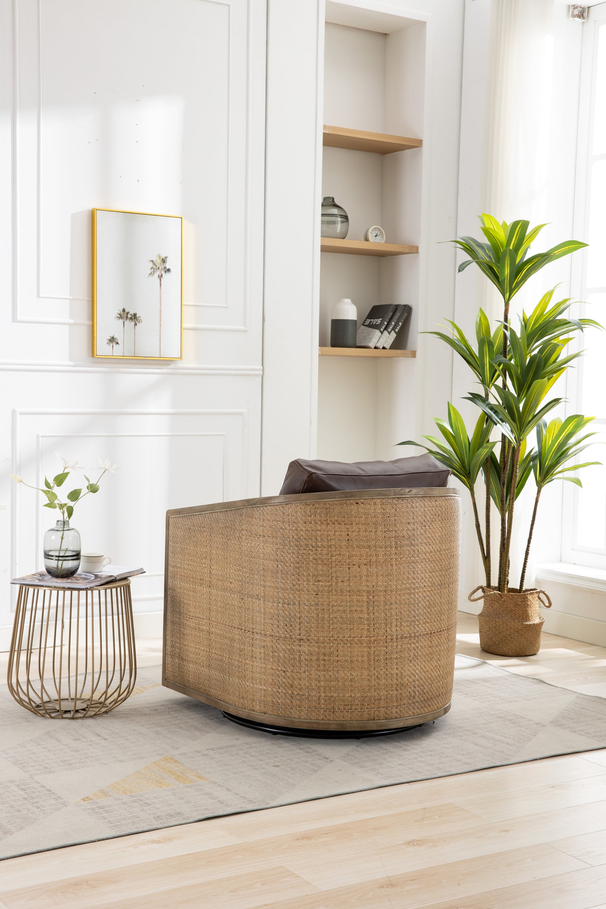 Coolmore Swivel Barrel Chair, Comfy Round Accent Sofa Chair For Living Room, 360 Degree Swivel Barrel Club Chair, Leisure Arm Chair For Nursery, Hotel, Bedroom, Office, Lounge Brown Boucle Brown Foam Leather