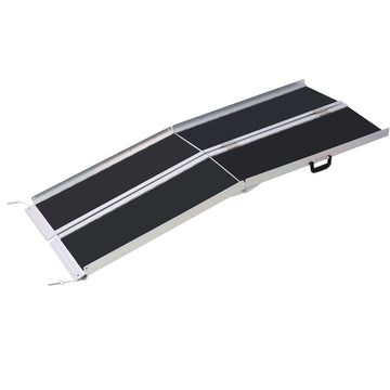 Wheel Chair Ramp 4Ft ,Aluminium Threhold Ramp,Portable And Foldable, 600 Pound Capacity, Non Skid Surface, Two Separate Pieces, For Home, Steps, Stairs, Doorways Silver Aluminium