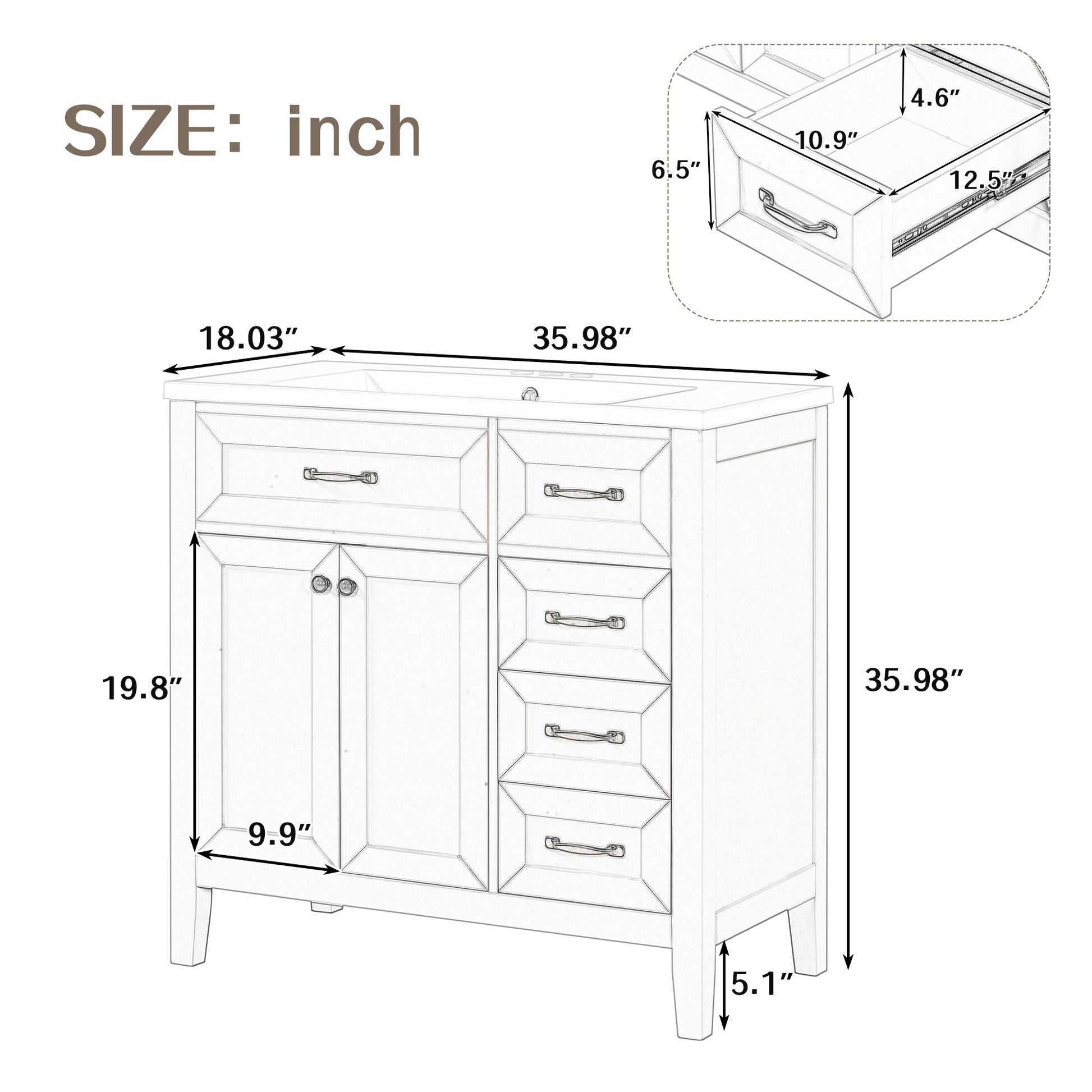 36" Bathroom Vanity With Sink Combo, Black Bathroom Cabinet With Drawers, Solid Frame And Mdf Board Black Solid Wood Mdf