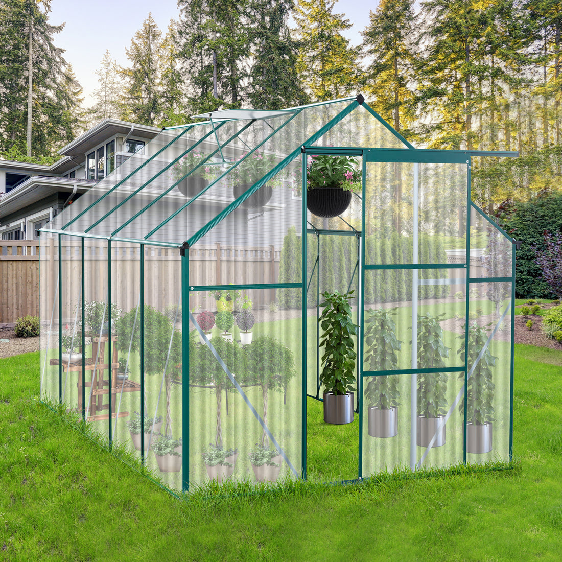 6X10Ft Polycarbonate Greenhouse Raised Base And Anchor Aluminum Heavy Duty Walk In Greenhouses For Outdoor Backyard In All Season Green Aluminium Aluminum