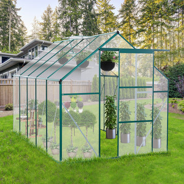 6X10Ft Polycarbonate Greenhouse Raised Base And Anchor Aluminum Heavy Duty Walk In Greenhouses For Outdoor Backyard In All Season Green Aluminium Aluminum