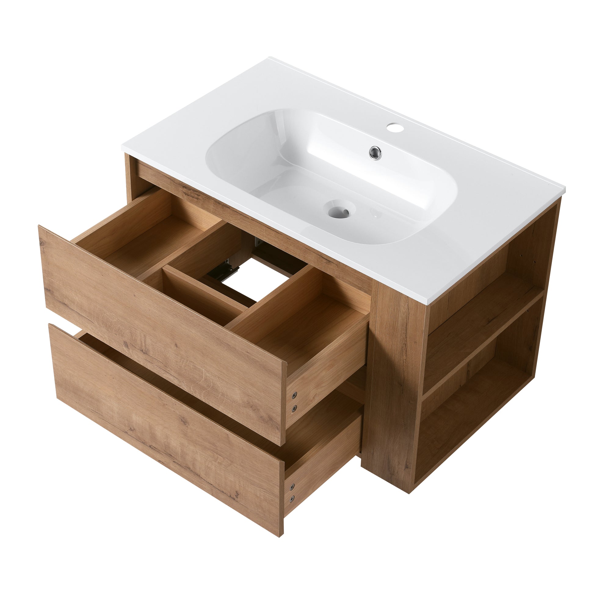 30" Wall Mounting Bathroom Vanity With Gel Sink, Soft Close Drawer 2 Imitative Oak 1 Bathroom Wall Mounted Modern Plywood