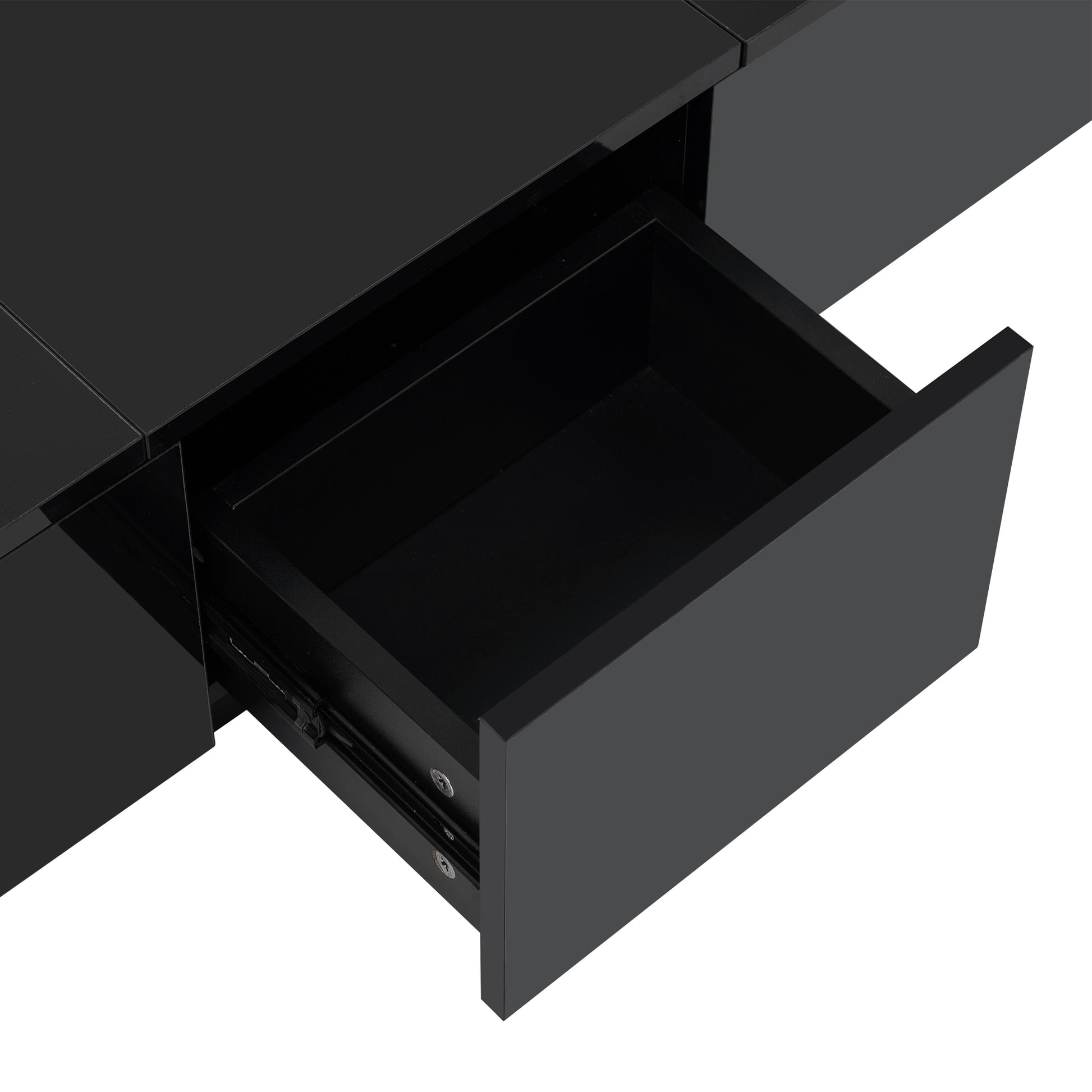 Coffee Table With 2 Large Hidden Storage Compartment, Extendable Cocktail Table With 2 Drawers, High Gloss Center Table With Sliding Top For Living Room, 39.3"X21.6", Black Black Soft Close Drawers Primary Living Space Contemporary Freestanding