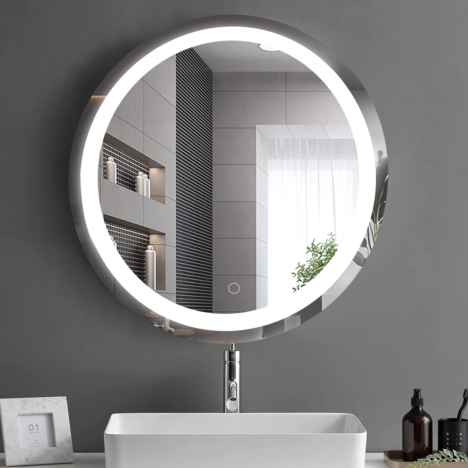 24 Inch Led Round Bathroom Mirror Transparent Glass