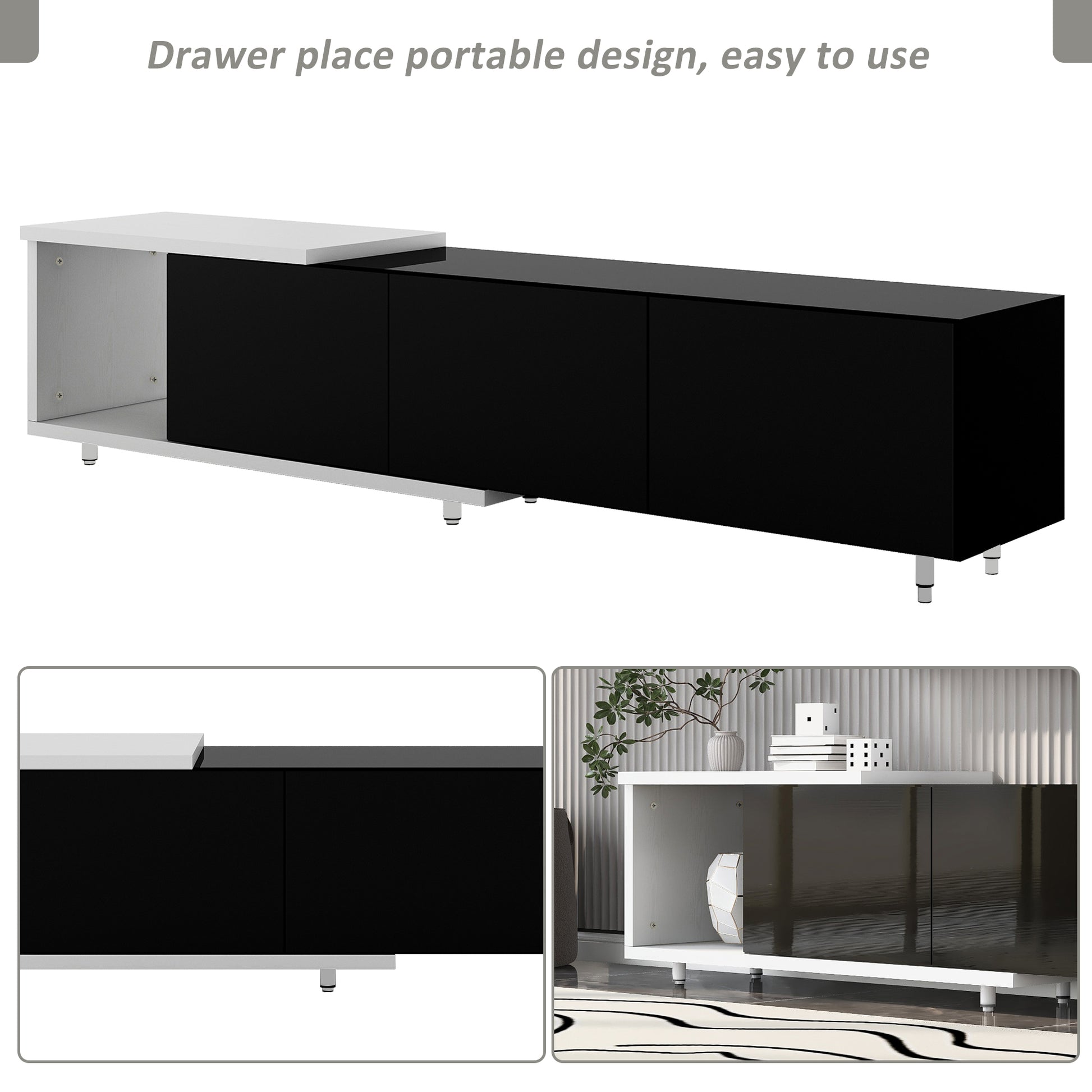 Modern ,Stylish Tv Stand Tv Cabinet For 80 Inch Tv, Black Black Particle Board