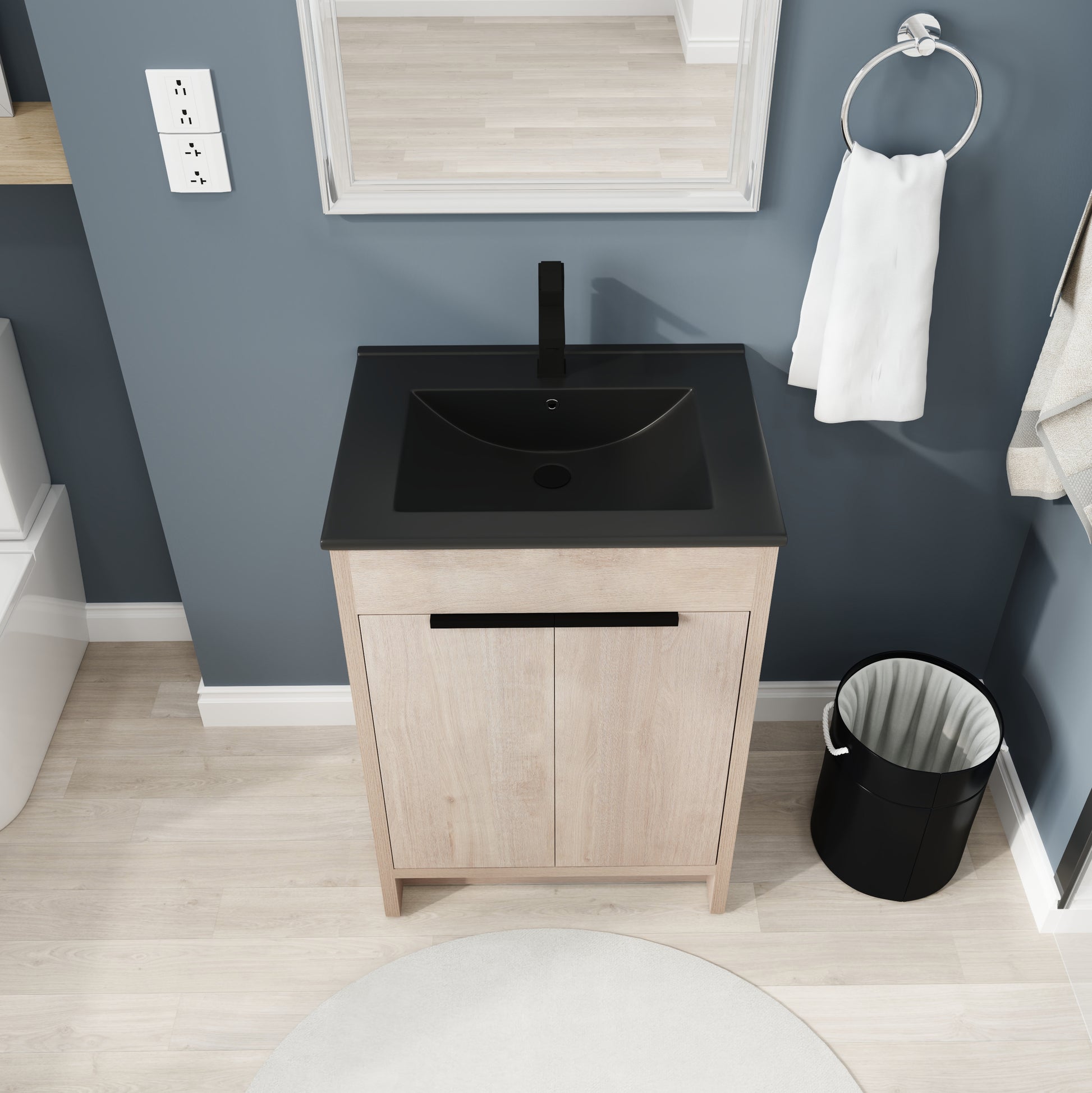 24 Inch Freestanding Bathroom Vanity With Black Ceramic Sink & 2 Soft Close Cabinet Doors Bvb02424Plo G Bl9060Bk ,W1286S00016 Plain Light Oak 2 Bathroom Freestanding Modern Plywood