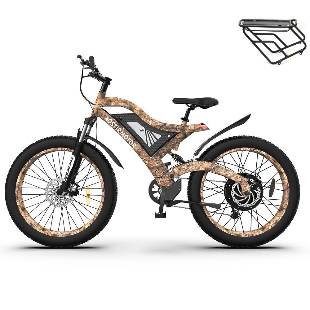 Aostirmotor S18 1500W 26" 1500W Electric Bike Fat Tire 48V 15Ah Removable Lithium Battery Mountain Bicycle Shimanos Bicycle Full Suspension Mtb Bikes For Adults Cycling Brown Garden & Outdoor Aluminium