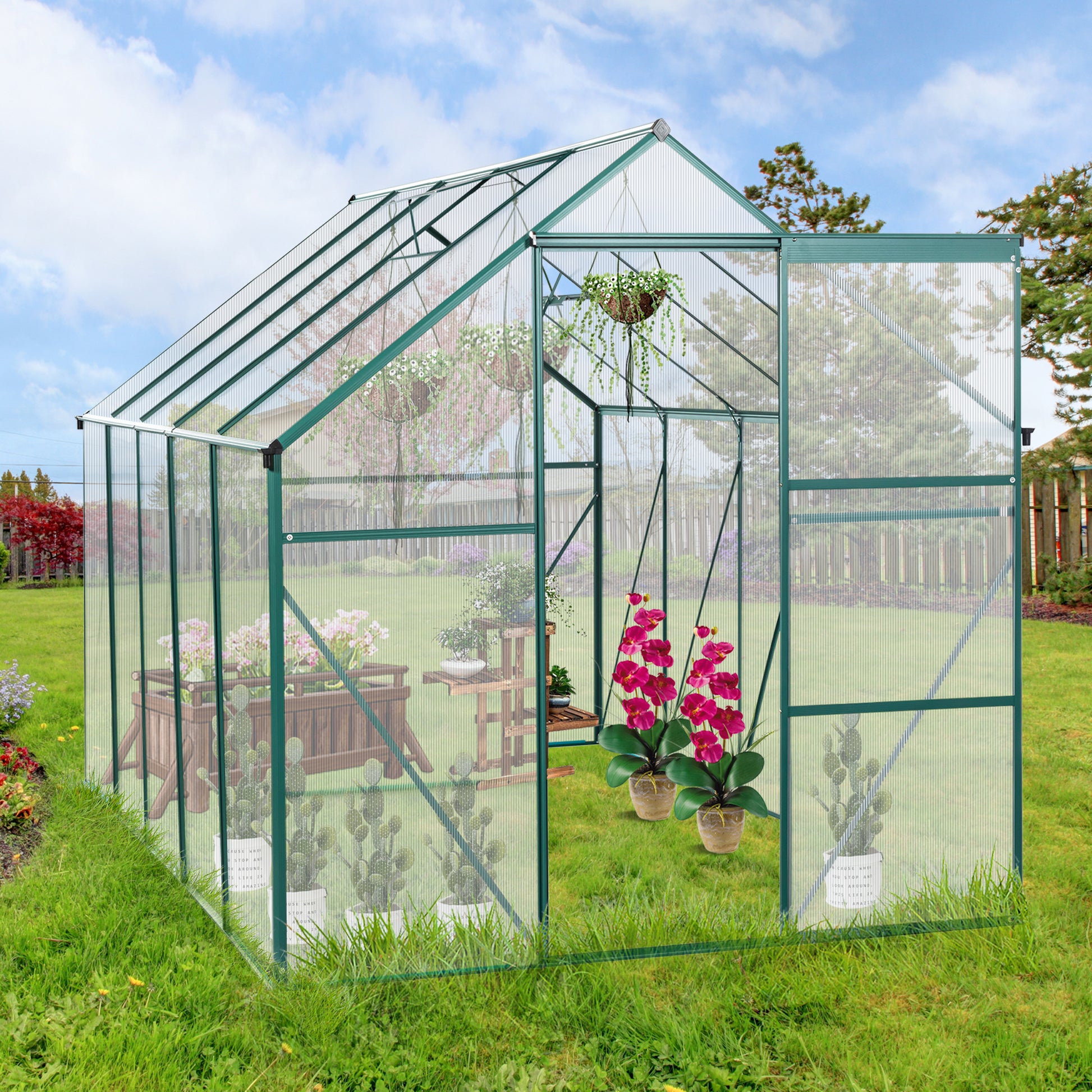 6X10Ft Polycarbonate Greenhouse Raised Base And Anchor Aluminum Heavy Duty Walk In Greenhouses For Outdoor Backyard In All Season Green Aluminium Aluminum