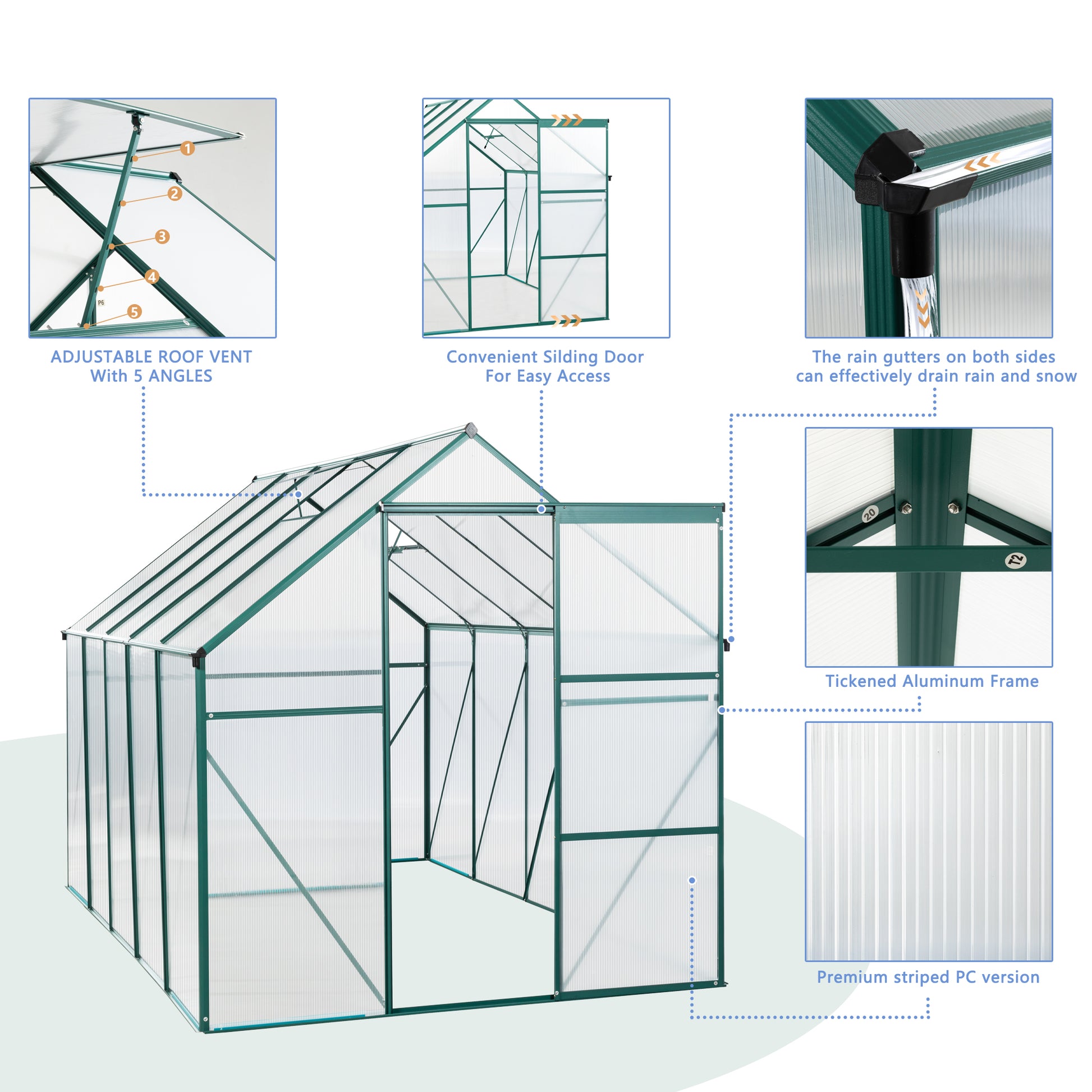 6X10Ft Polycarbonate Greenhouse Raised Base And Anchor Aluminum Heavy Duty Walk In Greenhouses For Outdoor Backyard In All Season Green Aluminium Aluminum